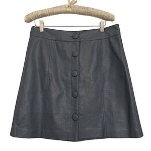 DO+BE Faux Leather Mini Skirt Button Blue L Women's Sz L New
